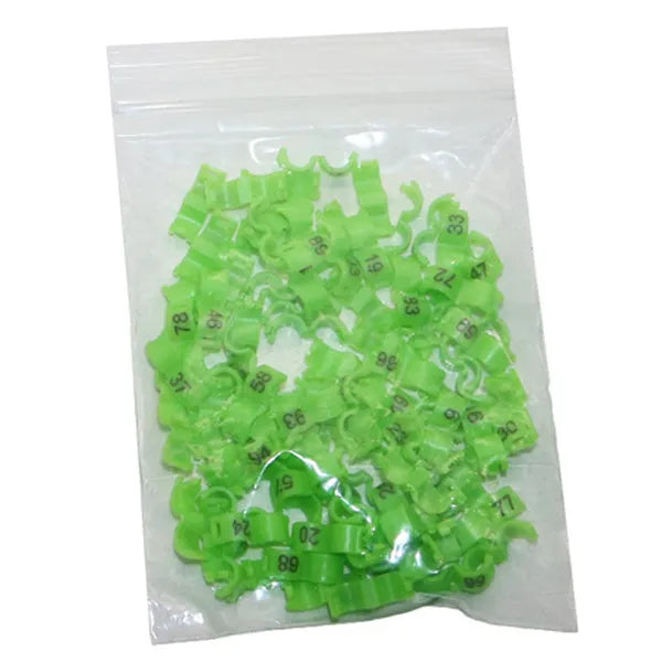 Plastic bird foot split rings in six colours with multiple sizes for bird identification