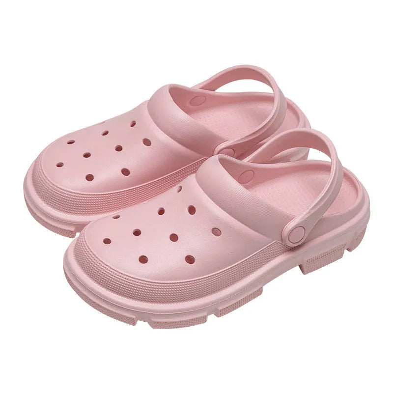 Unisex EVA thick sole flip-flop sandals in black, white, and pink for beach and garden