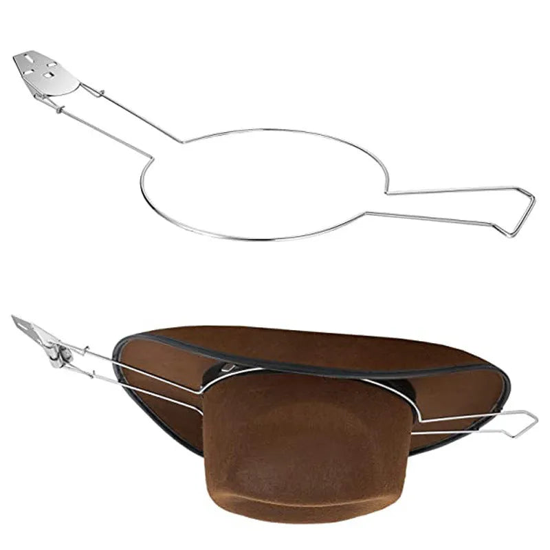 A brown car hat stand with a chrome-plated metal finish for hanging coats and hats.