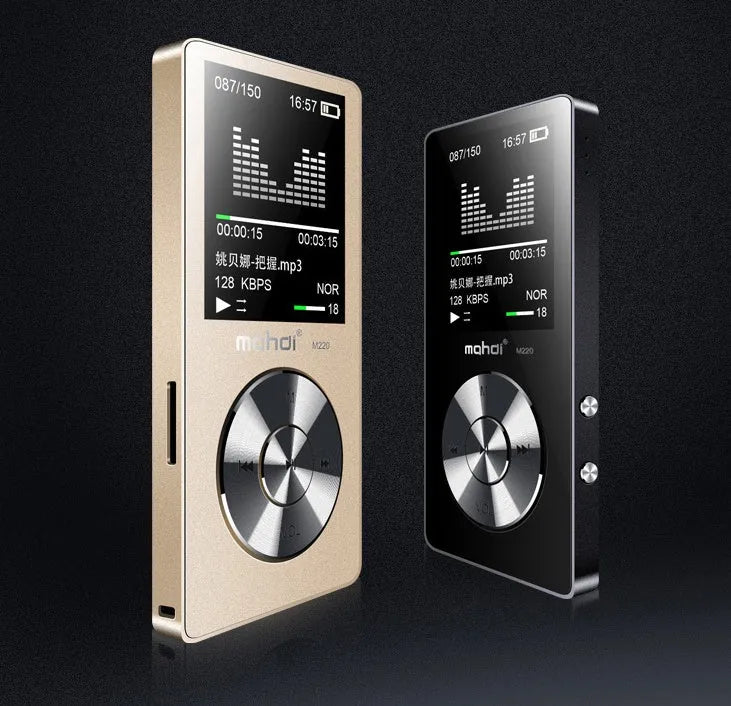 Gold, silver, and black all-metal MP3 music player with 1.8-inch screen