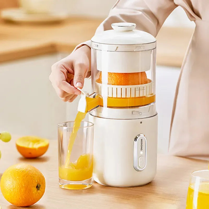 Green and white wireless portable electric juicer with USB charging port and removable parts