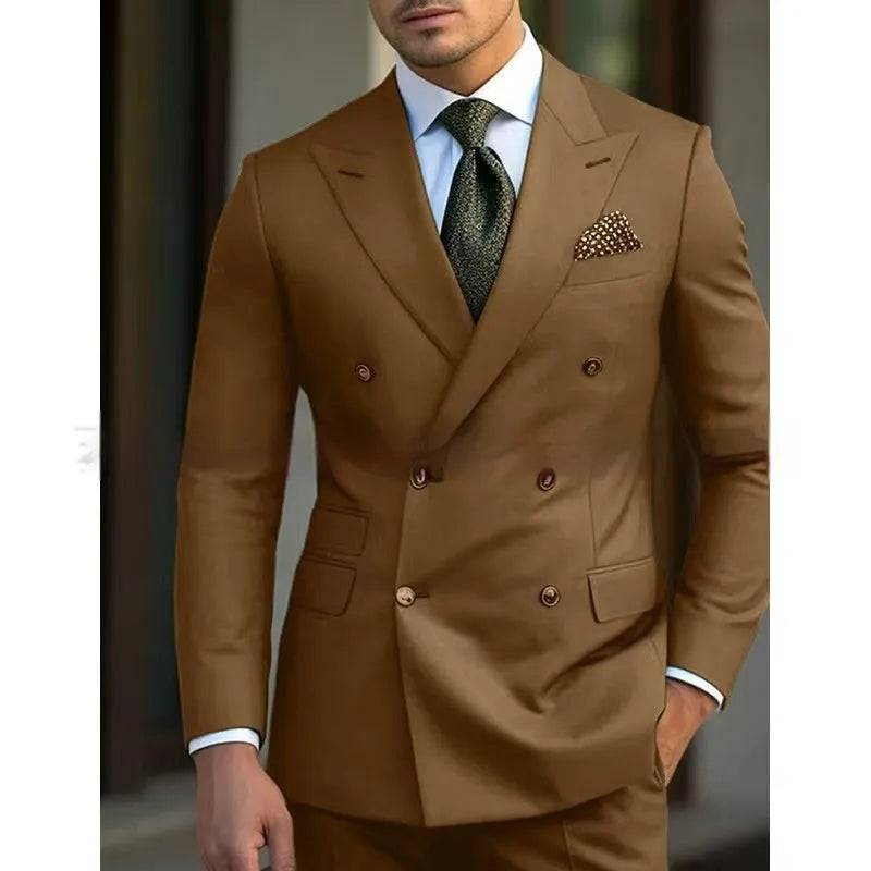 Men's light business suit set comprising a coat and trousers in a neutral colour