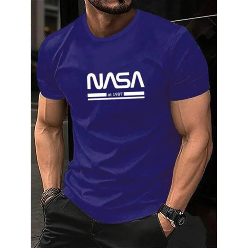 Men's slim-fit solid colour cotton short sleeve t-shirt on a hanger.