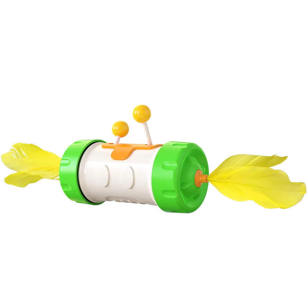 Cat toy set with stick pole, feather ball, and puzzle toy in assorted colours