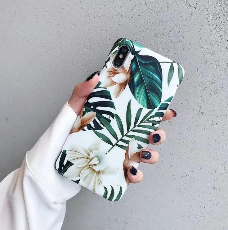 Banana leaf floral pattern TPU back case for Apple iPhone in flower leaves colour