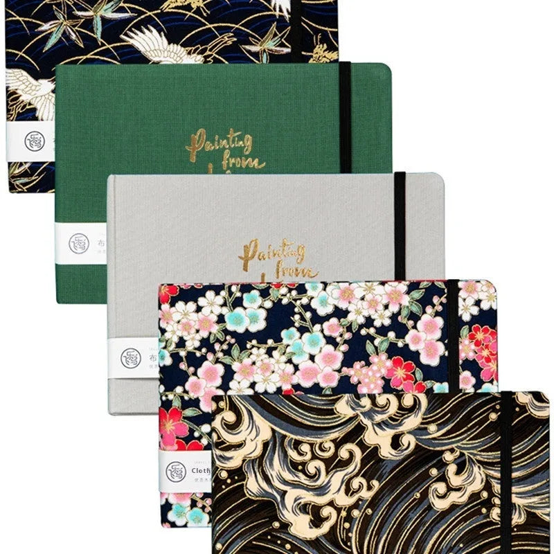 Feiluniao handmade fabric watercolour sketchbook with decorative cover, 185mm long.