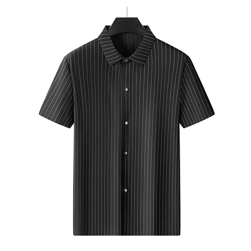 Men's plus size striped casual shirt with square collar in ice silk fabric