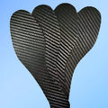 Black 3K carbon fibre running insoles showing full palm weave, available in multiple sizes and thicknesses.