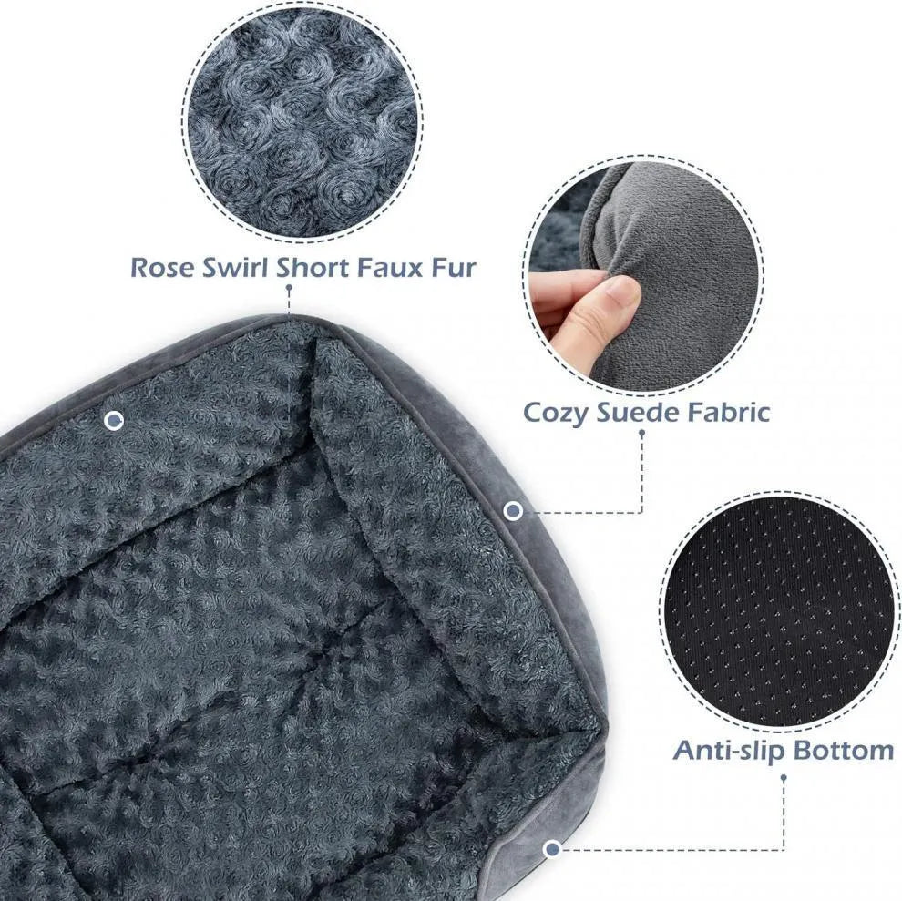 Beige plush kennel-style pet bed for dogs or cats, showing enclosed sides and soft cushioning.