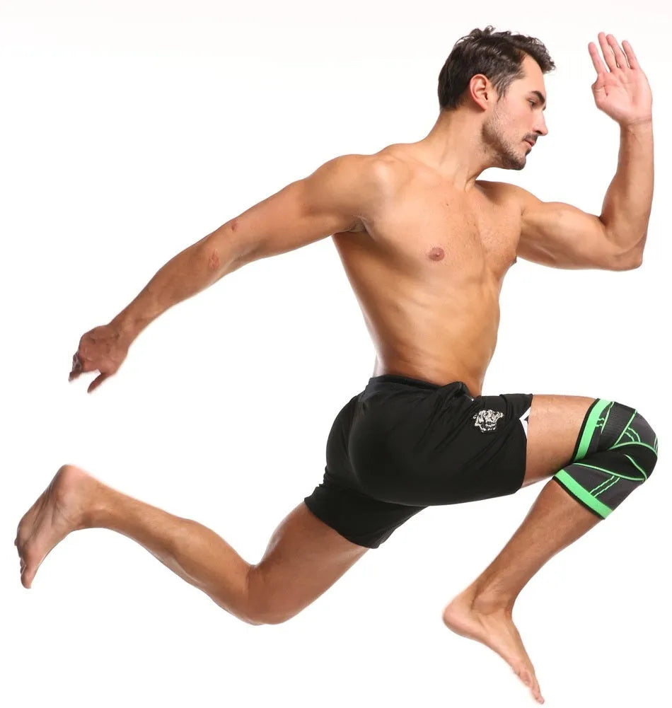 Non-slip sports knee pads in various colours for fitness, running, and basketball protection.