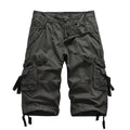 Men's cotton cargo shorts in khaki with multiple side pockets and straight leg