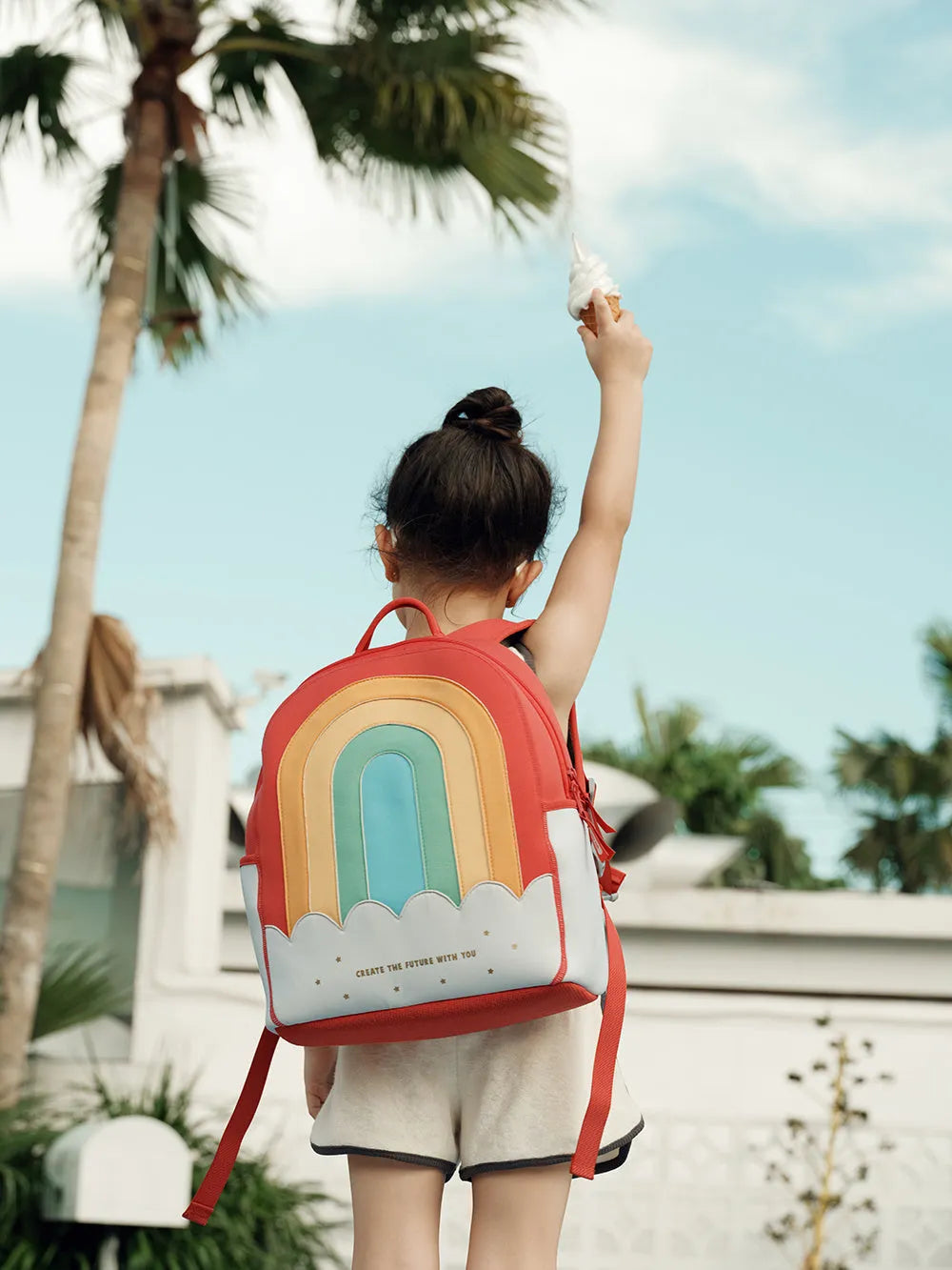 Children's spine care schoolbag small 20L polyester cartoon cute design in rainbow colour