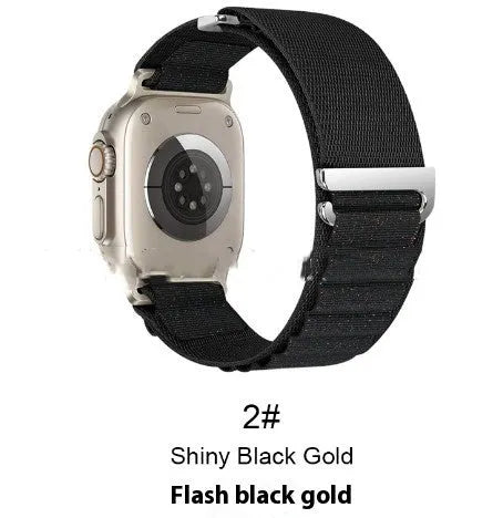 Nylon loop watch strap for Apple Watch, two sections, black colour, 38-49mm size options