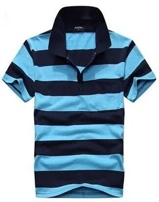 Men's striped short sleeve T-shirt with real pocket, loose fit, available in multiple sizes and style options