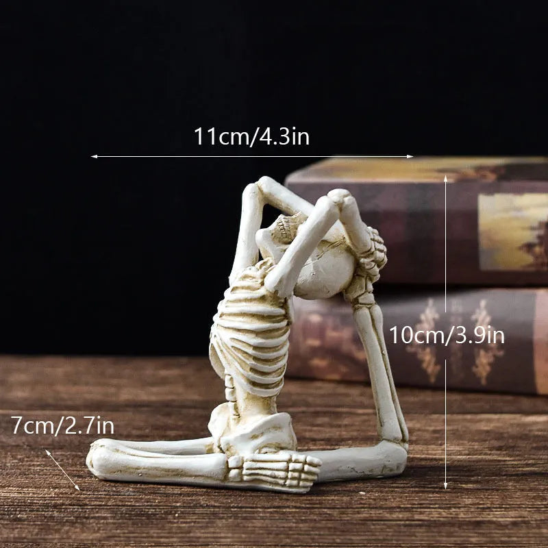 Detailed yoga skull skeleton model resin desktop ornament in black or white.