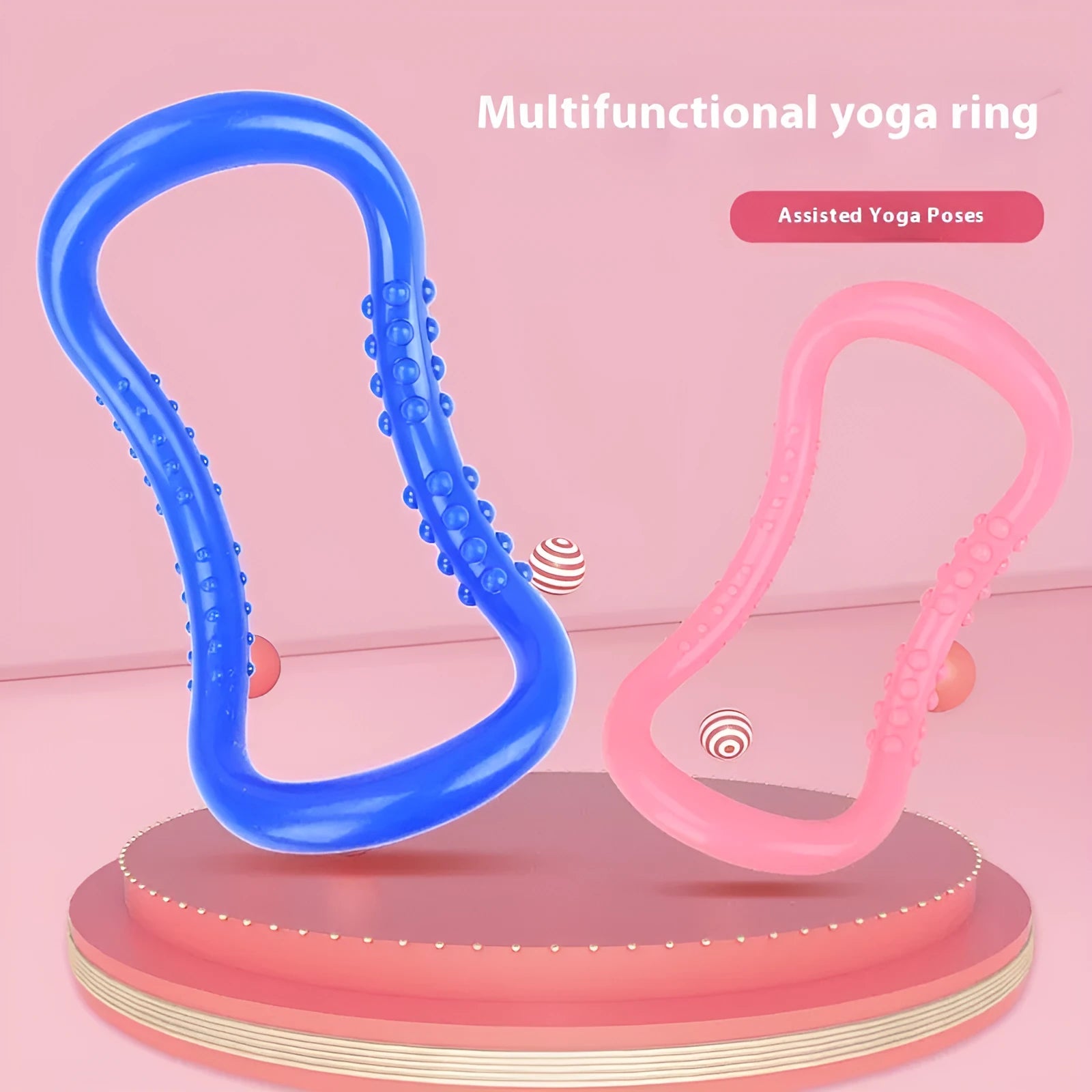 PP yoga stretching ring for Pilates and back exercises in purple, blue, or pink colour options.