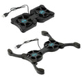 Portable folding black laptop cooling pad with dual 70mm fans and anti-slip surface