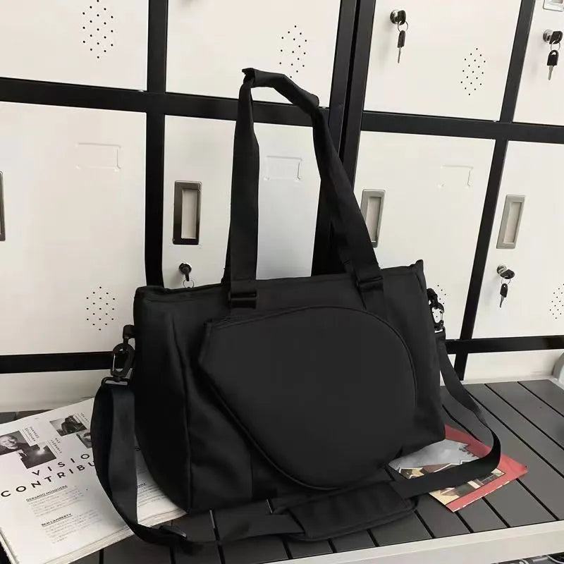 Women's retro style leather one-shoulder badminton bag shown in multiple colour options.