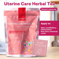 Bottle of uterine care herbal tea with 30 tea bags for womb relaxation and menstrual cycle balance