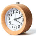 Square beech wood alarm clock with glass mirror and PVC dial, 9.5cm bedside timepiece