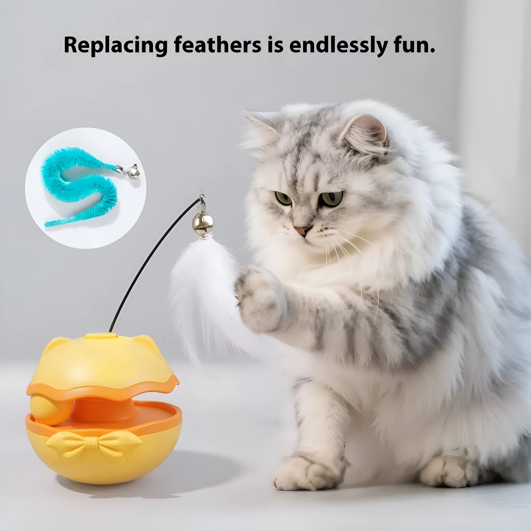 Lemon Yellow electric cat toy tumbler on a wooden floor, showing its compact circular design.