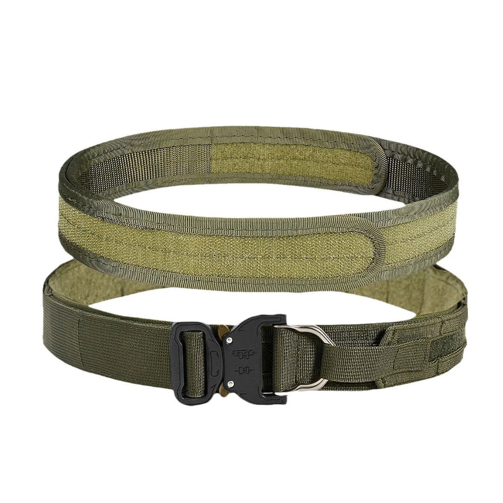 Double-layer thickened nylon tactical waistband, 127cm, with alloy release buckle in black, army green or khaki