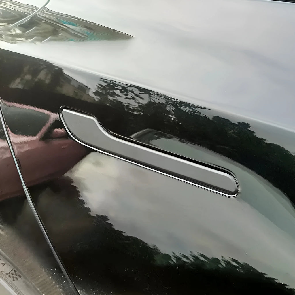 Set of four ABS door handle protection patches for Tesla Model 3 and Model Y, 21.1cm x 3cm, in carbon fiber or solid colours