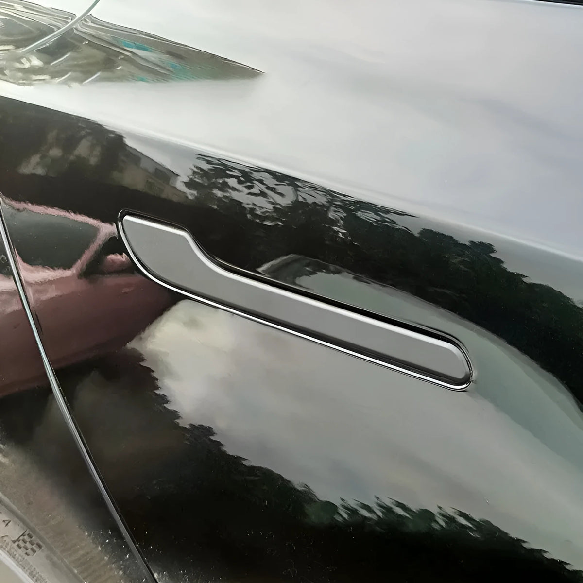 Set of four ABS door handle protection patches for Tesla Model 3 and Model Y, 21.1cm x 3cm, in carbon fiber or solid colours