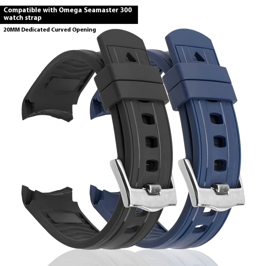20mm Apple Watch replacement strap in multiple colours with silver buckle, shown fitting a watch.
