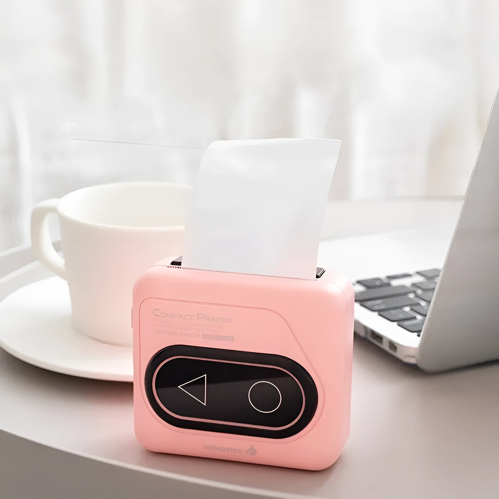 Avocado green Bluetooth thermal mini printer next to mobile phone, showing its compact 87x79x39mm size.