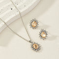 Women's sunflower zircon ear stud and necklace jewellery set in alloy with electroplated colour finish