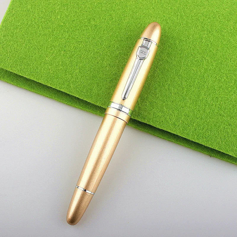Metal ball pen with pearl round beads and black gold clip on white background