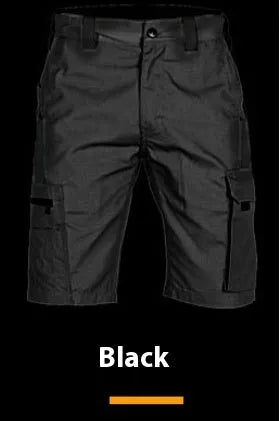 Adult unisex elastic waist camouflage shorts shown in multiple colour and pattern options.