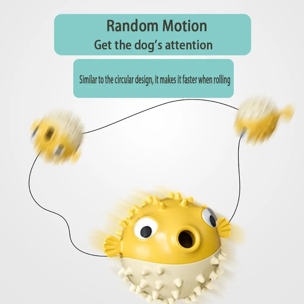 Green fish-shaped interactive dog toy with textured surface for treat dispensing and chewing.