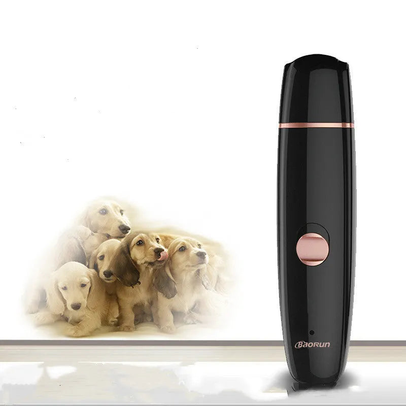 Black cat nail clipper with LED light and USB cable, ABS plastic body on white background