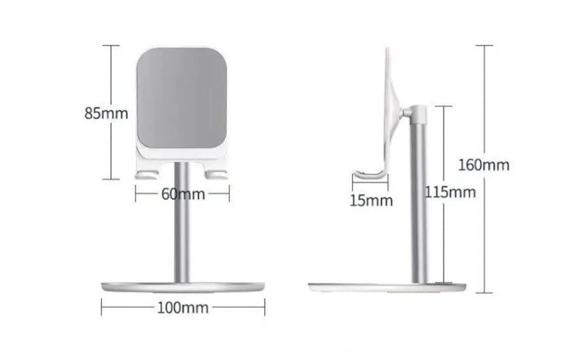 Aluminium alloy mobile phone and tablet desk stand in black and white colour options