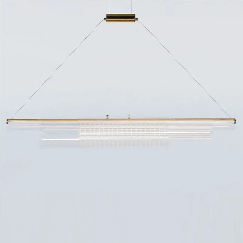 Modern minimalist glass pendant lamp with iron fittings in three length options.