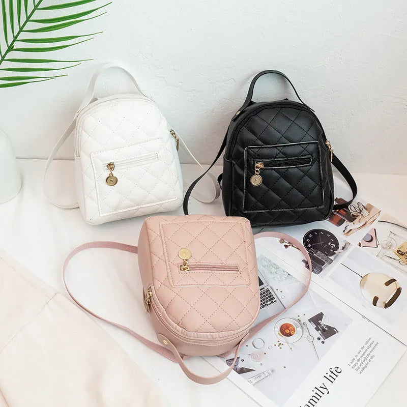 Hard square Korean-style embroidered backpack for girls in black, pink, or white.