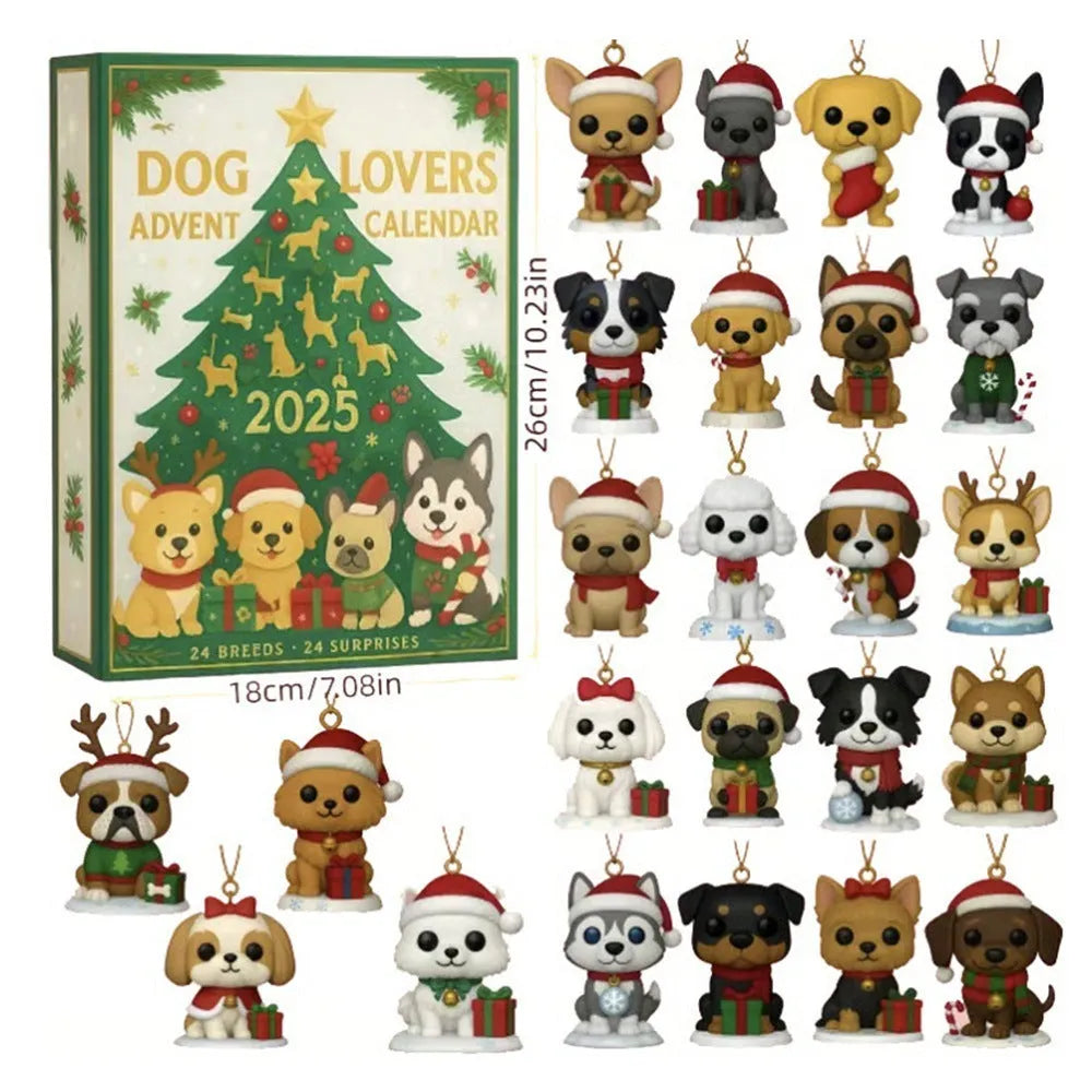 Dog lovers countdown calendar blind box with carved acrylic ornament and plated colour finish