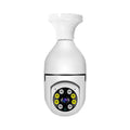 White wireless wifi bulb security camera with lens, showing 5cm diameter and 12cm height.