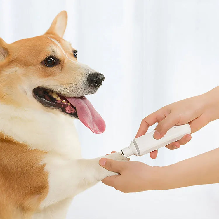 White pet electric nail polisher for cats and dogs, compact ABS body, low noise grinder