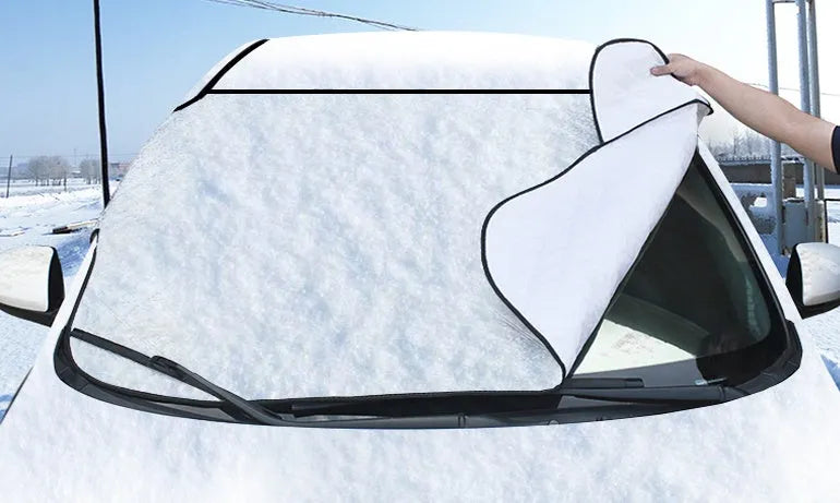 Car snow block front windshield cover made of aluminised film with anti-theft design