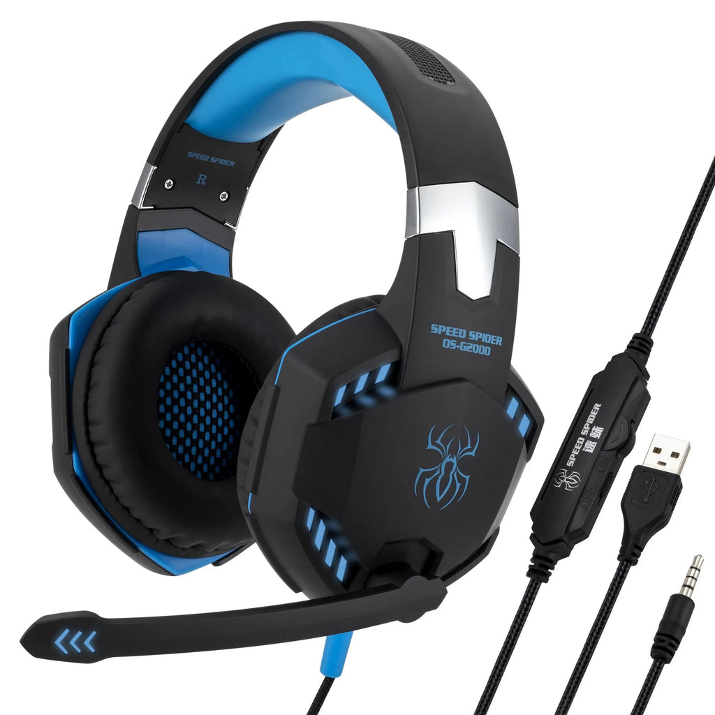 Speed Spider G2000 over-ear headphone with PU earmuffs and 3.5mm plug in Black Blue finish