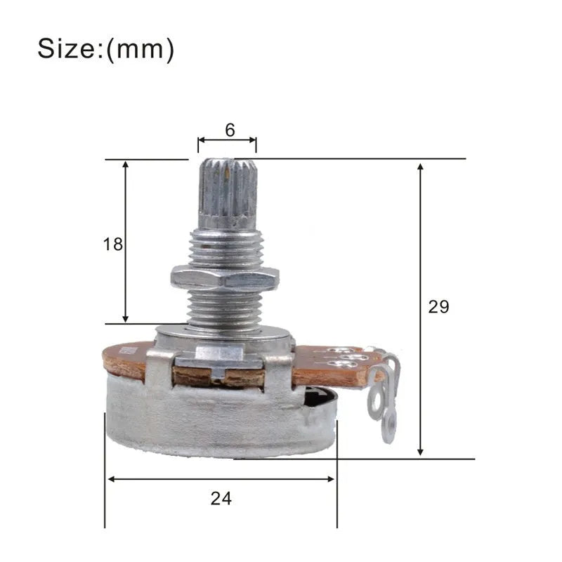 Single brushed aluminium electric guitar knob for 250K or 500K potentiometers on a 6mm shaft