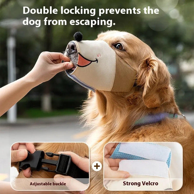 A canvas dog muzzle in Ollie Brown Bear colour, showing the basket design and adjustable head strap.