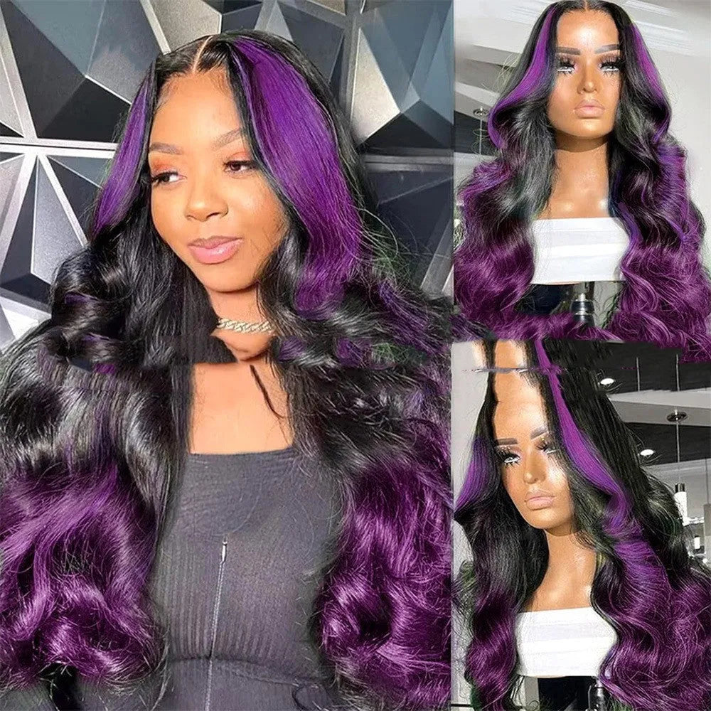 Gradient purple human hair wig with 13x6 lace front and natural-looking hairline