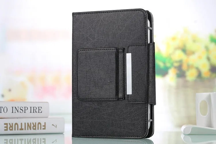 Aluminium alloy flip Bluetooth keyboard holster in black with keyboard inserted