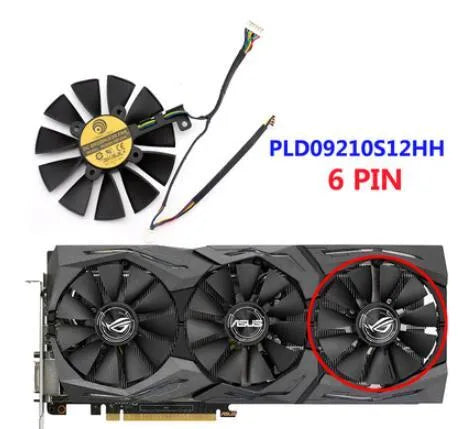 PLD09210S12M 87mm square graphics card cooling fan with 4-pin connector for ROG Strix GPUs.