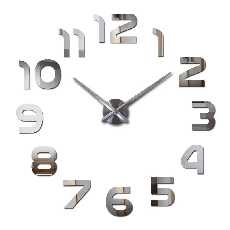 Silver round acrylic wall clock, single-sided, for living room, bedroom, study, office, and public places