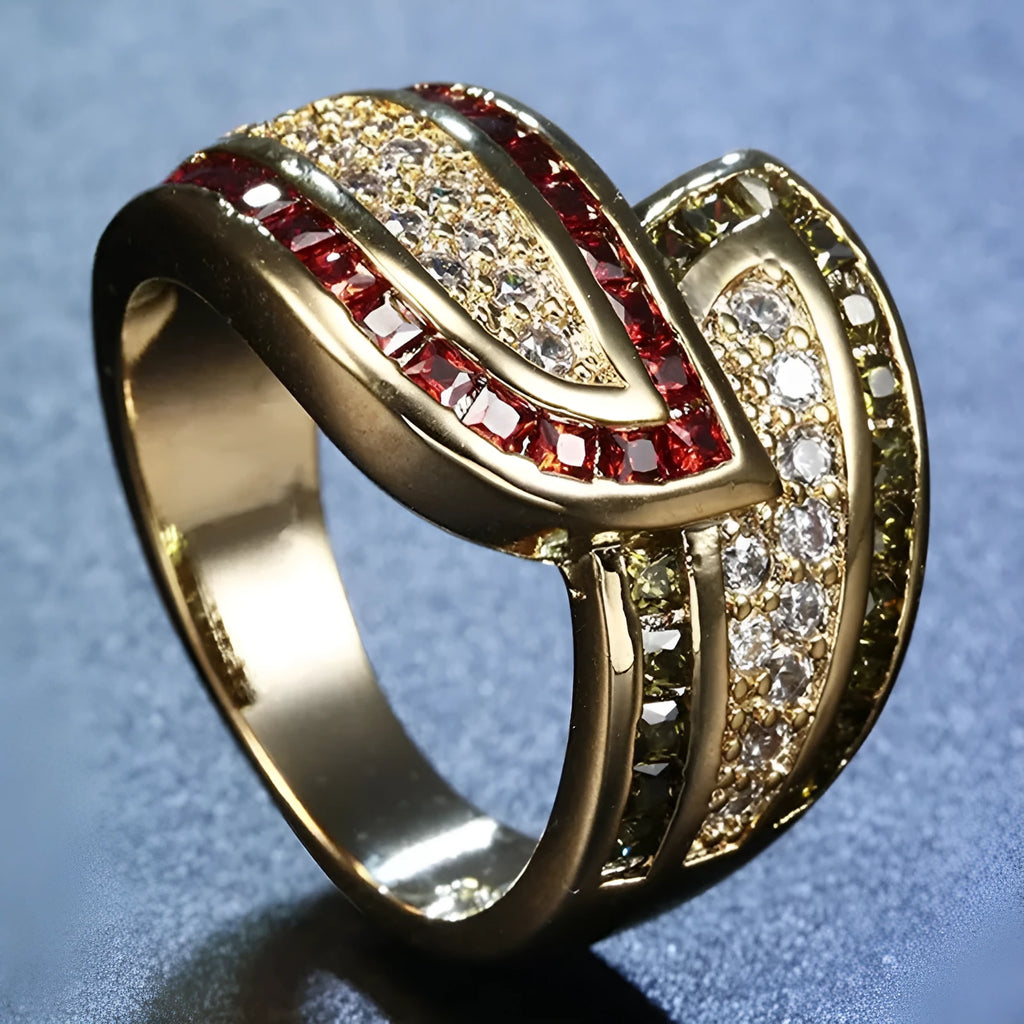 Women's antique gold peridot ring on alloy band in sizes 6 to 10